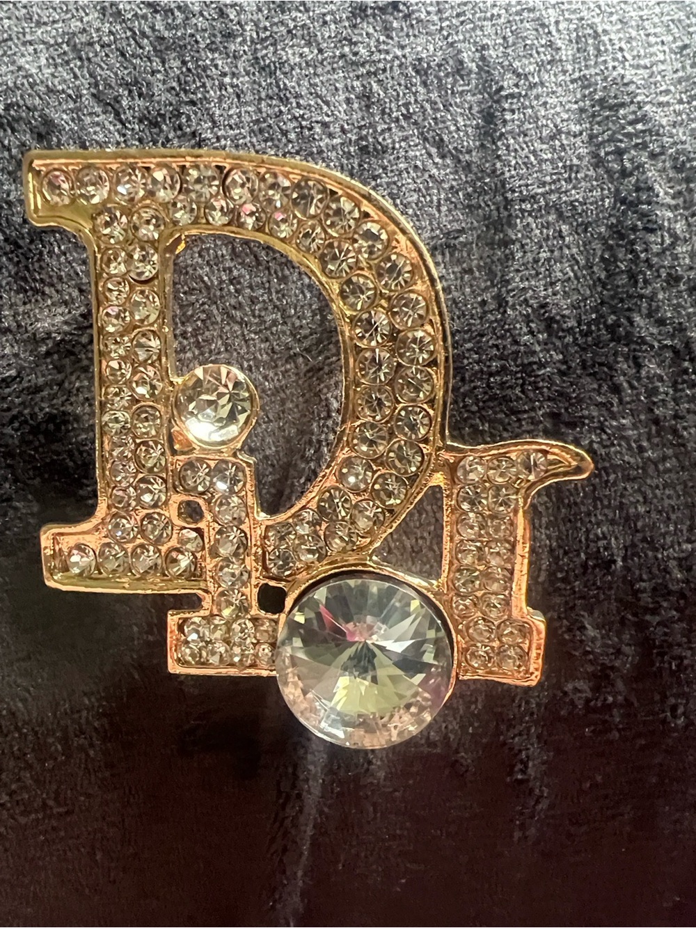 Dior Gold-tone Crystal 'Di' Logo Brooch with Clear Rhinestones - Picture 2 of 7